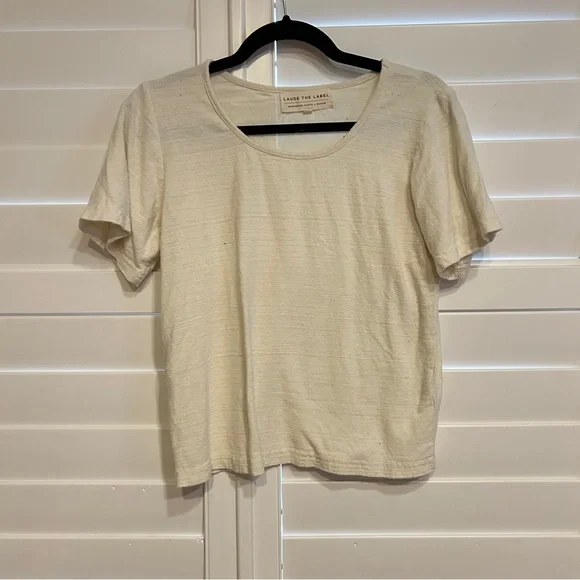 Laude the Label Cropped Crew Neck Tee Shirt Ivory Size Medium - Picture 2 of 5